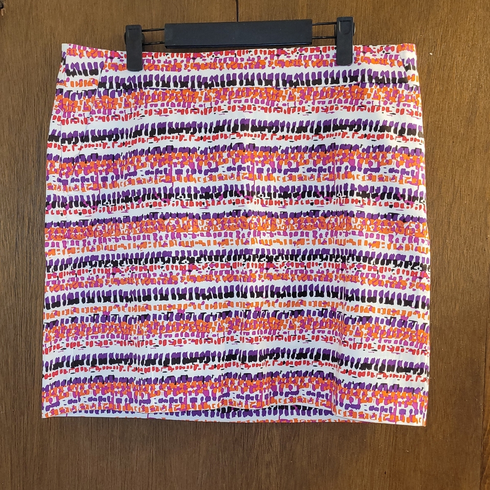 Ann Taylor Red Orange and White Mini Pencil Skirt